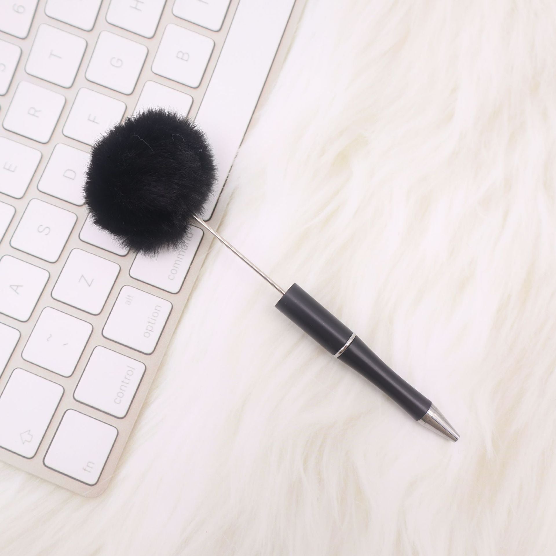 Wholesale Beadable Pens Pom Pom Beadable Pen Leopard Print Plush Multicolor DIY Fluffy Pens